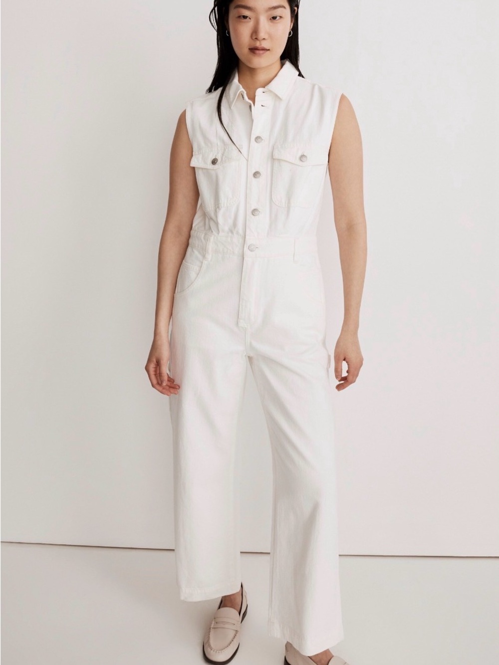 Madewell Denim sleeveless carpenter jumpsuit